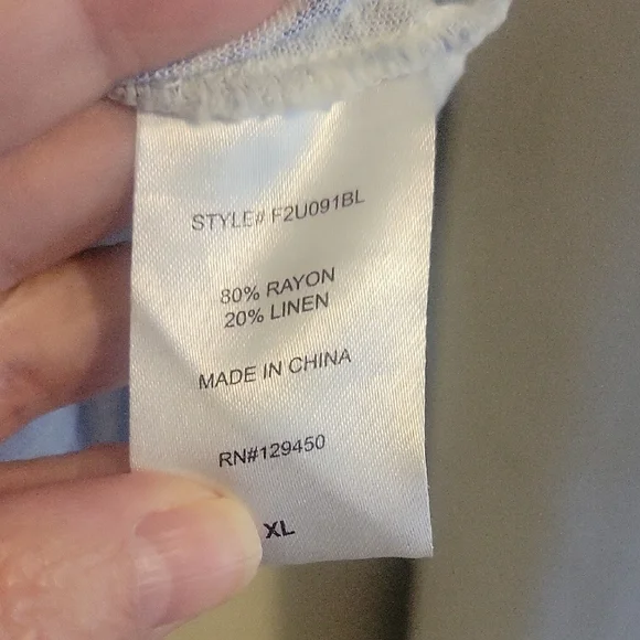 Como Vintage SzXL Rayon, Linen Blue White Striped Button-Down Shirt tie at waist - Picture 3 of 5